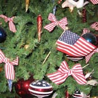 Patriotic Bows and Flags in tree