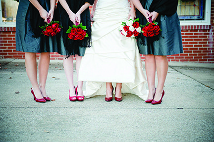 bridal party with flowers