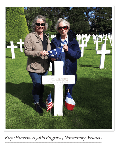 Kaye Hanson at father's grave, Normandy, France