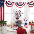 Usually seen as outdoor decor, bring bunting and pull downs indoors for patriotic parties