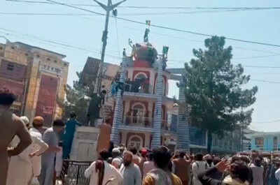 Video circulating on social media showed the crowd at the city’s Pashtunistan Square dispersing [Screengrab/Social media video]