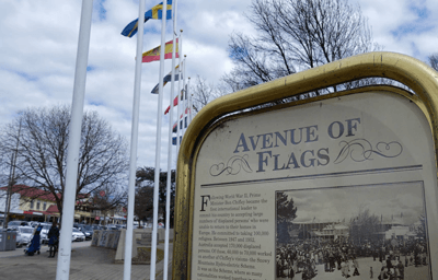 The Avenue of Flags was erected in Cooma in 1959 to mark the 10th anniversary of the start of the Snowy Hydro Scheme construction.(ABC South East NSW: Adriane Reardon)