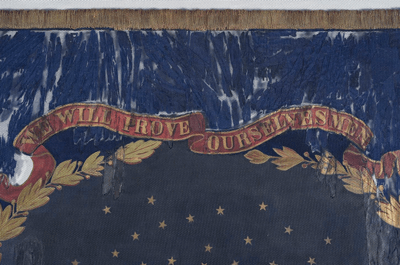 This undated photo provided by Morphy Auctions shows a detail of the 127th Regiment United States Colored Troops battle flag in Denver, Pa. The flag was carried into battle by one of the 11 black Union regiments during the Civil War is going up for auction in Pennsylvania. The flag was painted by David Bustill Bowser, an African American artist who was a member of one of the regiments and the son of a fugitive slave. (Morphy Auctions via AP) (Associated Press)