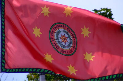 FILE - The Cherokee Nation flag flies in Tahlequah, Okla., Thursday, Aug. 22, 2019. (KTUL photo)