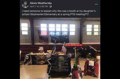 The Flag Lady was allowed to put up a booth of Confederate flags and flags supporting Donald Trump at a Woolmarket Elementary event. Alexis Weathersby/Facebook