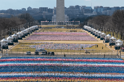 Close to 200,000 flags of varying sizes now cover the National Mall ahead of President-elect Joe Biden's inauguration.