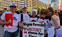 Lori Black, middle, said her Canadian flag wound up in the trash after security informed her she could not carry it into the arena on Friday. (Karen Pauls/CBC )