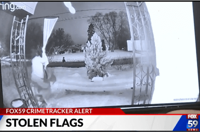 Thieves stealing a Thin Blue Flag in Indiana (Fox 59)