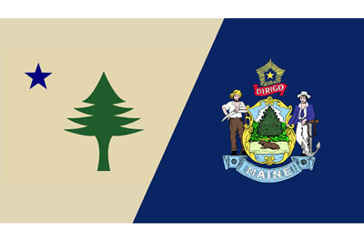 Credit: State of Maine / Maine Flag Company / Public Domain Left: The original state flag; Right: Maine's current state flag.