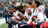 NFL players from the Houston Texans and other teams chose to take a knee during the national anthem before kickoffs in the 2017 season. Joe Nicholson/USA TODAY Sports