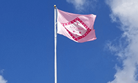 Pink Arkansas flag flies above the FlagandBanner.com building in Little Rock, AR / FlagandBanner.com