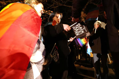 Stoughton High School students protest against the superintendent's policy banning 